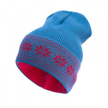 Шапка детская демисезонная Софія Снежинки 2 - 9 лет Шерсть мериноса Бирюзовый/Красный 412-6 48-56