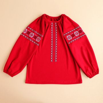 Вышиванка для девочки Ladan 7 - 12 лет Стрейч-кулир Красный VD4 32