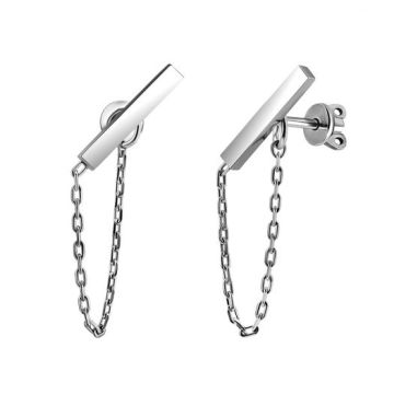 Срібні сережки пусети UMAX без вставок з ланцюжком Прихильність 20475