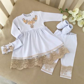 Набір для хрещення дівчинки BetiS Світлинка 0 - 18 міс Інтерлок Білий/Кавовий 27686682 68-44