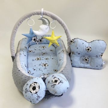 Кокон для немовлят Happy Luna BabyNest Plush Plastik bag Сірий/Блакитний 0228