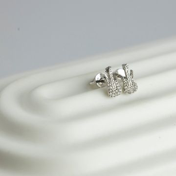 Срібні сережки пусети подвійні UMAX з фіанітами Гітара 20631