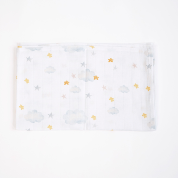 Муслінова пелюшка ELA Textile&Toys Хмари Муслін Білий/Сірий/Жовтий 100х80 см MD002CL