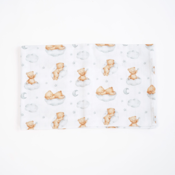 Муслінова пелюшка ELA Textile&Toys Ведмедики Муслін Білий/Коричневий 100х80 см MD002BR
