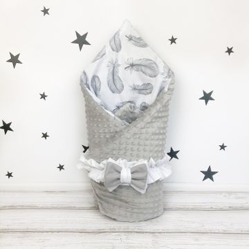 Конверт на виписку Oh My Kids Сирі пір'я Бязь/Плюш Сірий 100х80 см КУ-077-ХП