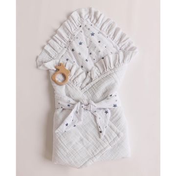 Конверт на виписку ELA Textile&Toys Зірки Білий/Синій 90х90 см EM001S