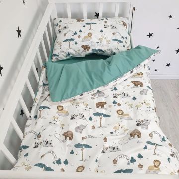 Дитяча постільна білизна Oh My Kids Zoo Ранфорс/Сатін Бірюзовий ПБ-069-СХ