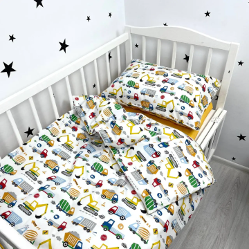 Дитяча постільна білизна Oh My Kids Машинки будівельні Ранфорс/Сатін Жовтий ПБ-1029-Х-2