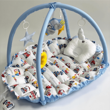 Кокон для немовлят 2в1 Happy Luna Babynest Playmate Plastik bag Блакитний/Білий/Червоний 0722