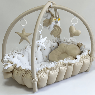 Кокон для немовлят 2в1 Happy Luna Babynest Playmate Plastik bag Бежевий/Білий 0772