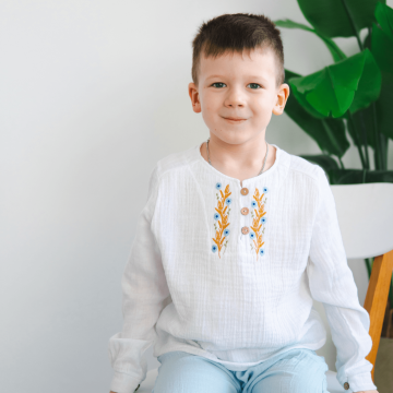 Вишиванка дитяча ELA Textile&Toys Ukraine Колоски 2 - 7 років Муслін Білий/Жовтий ES001WT 116