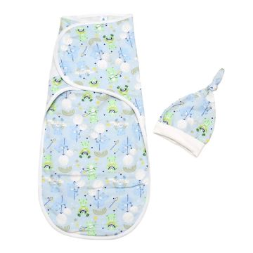 Пелюшка кокон для новонароджених на липучках із шапочкою Minikin Мрійник 0 - 3 міс Блакитний/Білий 2210301 56-62