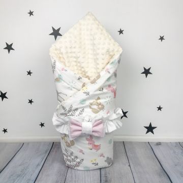 Конверт на виписку Oh My Kids Зайчики на лісовій галявині Плюш/Сатін Молочний 100х80 см КУ-091-СП