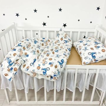 Дитяча постільна білизна Oh My Kids Retro Cars Сатін Бежевий/Блакитний ПБ-016-Х-1