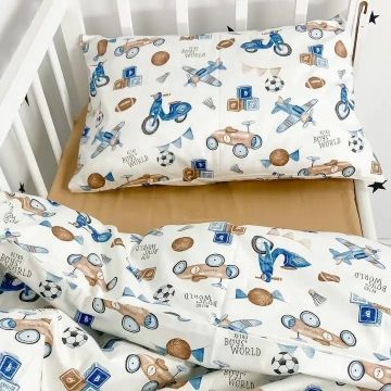 Дитяча постільна білизна для підлітків Oh My Kids Retro Cars Сатін Бежевий/Блакитний ПБ-016-Х-2