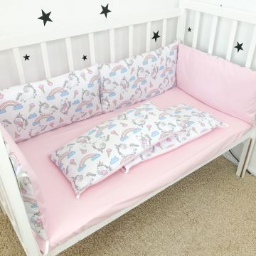 Бортики в ліжечко Oh My Kids Unicorn Рожевий Бязь/Ранфорс 6 шт БПЛ-010-Х