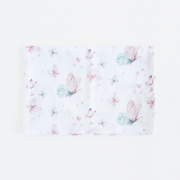 Муслиновая пеленка для детей ELA Textile&Toys Бабочки Белый/Розовый/Зеленый 100х80 см DM001B
