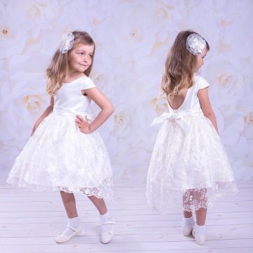 Платье на девочку нарядное BetiS Меланія 1,5 - 6 лет Атлас/Гипюр Молочный 27681639 92-54