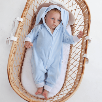 Демисезонный комбинезон для новорожденных ELA Textile&Toys Зайчик 0 - 1,5 лет Велюр Голубой KR002BL 62