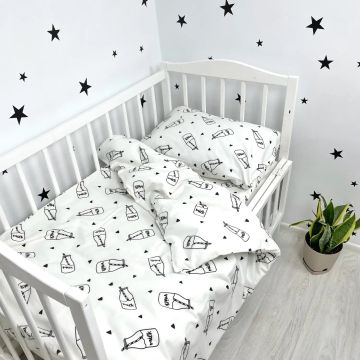 Дитяча постільна білизна Oh My Kids Milk bottle Фланель Білий/Чорний ПБ-046-Х