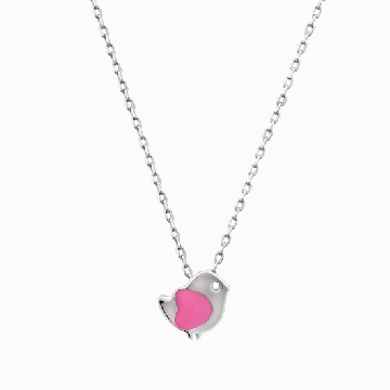 Срібна підвіска жіноча UD Kashtan Пташка з емаллю Рожевий ВС-061ЕР