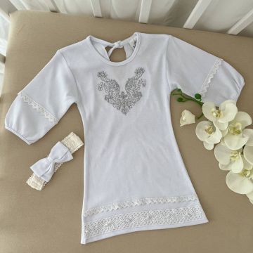 Сорочка Бетис "Чаривнисть" для девочки с повязкой, белый интерлок с вышивкой 86