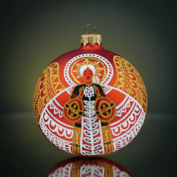 Новогодний шар на елку Rizdviani Istorii Украинские истории Витинанка Берегиня Красный 10 см 4820001179910
