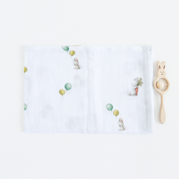 Муслиновая пеленка для детей ELA Textile&Toys Зайчики Белый/Зеленый 100х80 см DM001R