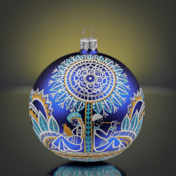 Новогодний шар на елку Rizdviani Istorii Украинские истории Витинанка Закохані Голубой 10 см 4820001179927