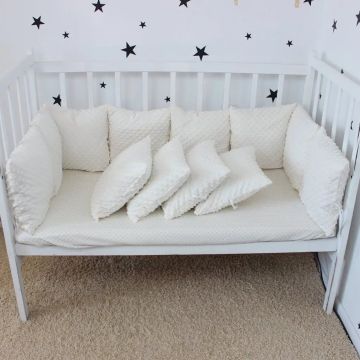 Бортики в ліжечко Oh My Kids Зефірки Плюш Молочний 12 шт Б-064-П