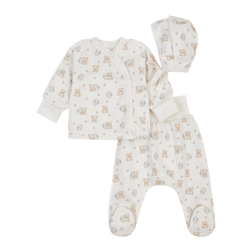 Набір одягу для новонародженого ЛяЛя Зайчики з ведмедиками 0 - 3 міс Футер Молочний/Сірий/Бежевий К1ФТ003_6-195 62