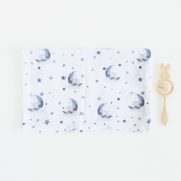 Муслиновая пеленка для детей ELA Textile&Toys Слоники Белый/Серый/Синий 100х80 см DM001E