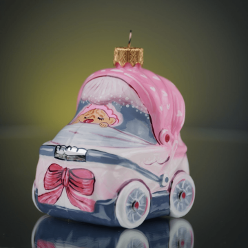 Елочная игрушка Rizdviani Istorii Візочок Розовый 9 см 4820001178845