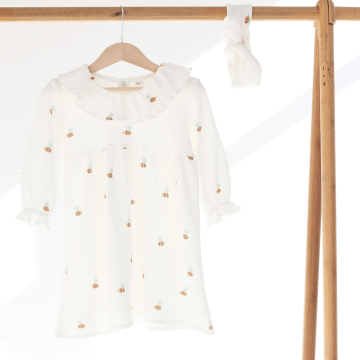 Платье детское ELA Textile&Toys Пчелки 2 - 5 лет Трикотажная вафля Белый/Бежевый WD001BE 98