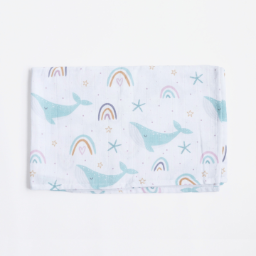 Муслиновая пеленка для детей ELA Textile&Toys Киты Белый/Голубой 100х80 см DM001W