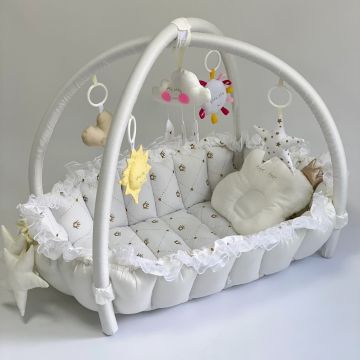 Кокон для немовлят 2в1 Happy Luna Babynest Playmate Plastik bag Молочний/Білий 0754