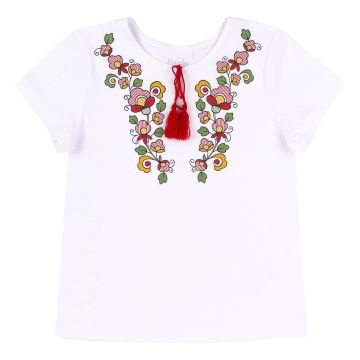 Футболка для девочки Bembi ЕТНNО принт вышиванка 7 - 13 лет Супрем Белый ФБ962 158