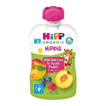 Дитяче пюре органічне фруктове HiPP HiPPiS Pouch Яблуко Персик Чорниця Малина 100 г 8525-02