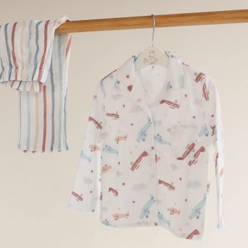 Піжама дитяча ELA Textile&Toys Літаки 7 - 9 років Фланель Білий/Блакитний/Червоний PJ002PL 122