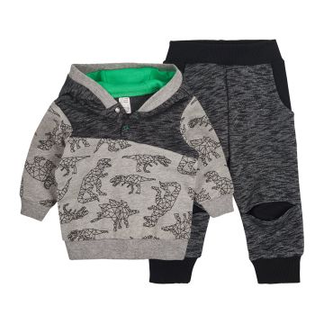 Спортивний костюм для хлопчика ЛяЛя 6 - 18 міс Футер Сірий меланж/Зелений К2ДВ007_5-69 74