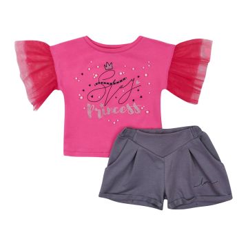 Літній костюм для дівчинки футболка і шорти ЛяЛя 6 - 8 років Стрейч-кулір Малиновий/Сірий К3СК142_2-343 122