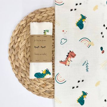 Муслиновая пеленка для детей Маленькая Соня Динозавры Зеленый/Оранжевый 80х100 см 4666185