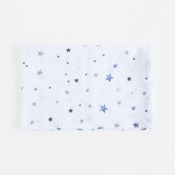 Муслиновая пеленка для детей ELA Textile&Toys Звезды Белый/Синий 100х80 см DM001S