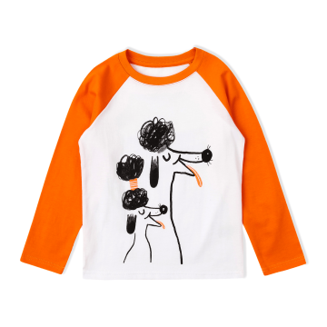 Лонгслів дитячий Krako Веселі пуделі Білий/Помаранчевий від 7 до 8 років 3009T34 122-128