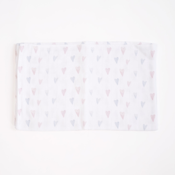 Муслінова пелюшка ELA Textile&Toys Серця Муслін Білий/Рожевий/Блакитний 100х80 см MD002PH