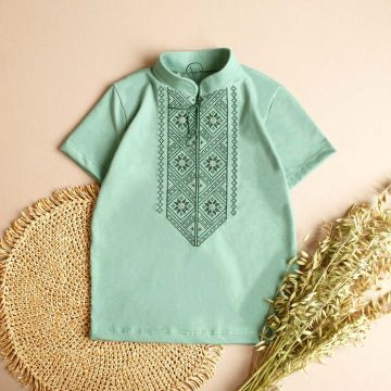 Футболка вышиванка для мальчика Ladan 7 - 12 лет Стрейч-кулир Зеленый WD5 32