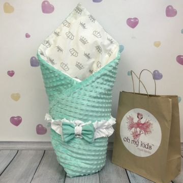 Конверт на виписку Oh My Kids Gray Crowns Б'язь/Плюш М'ятний 100х80 см КУ-030-ХП