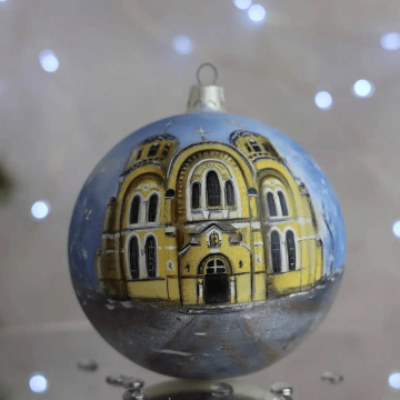 Ялинкова іграшка новорічна куля Santa Shop Володимирський собор Білий 12 см 4820001155051
