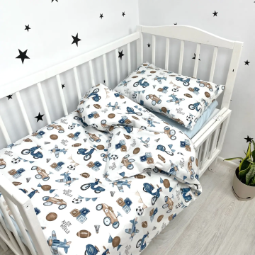 Дитяча постільна білизна Oh My Kids Retro Cars Ранфорс/Сатін Блакитний ПБ-011-Х-3