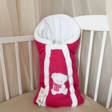 Конверт зимовий Бетіс Ведмедик, з вишивкою, малиновий